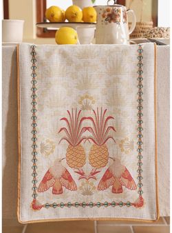 patdrea Designer Tropical Linen Table Runner 102 Inch Long, Yellow Vintage Elegant with Pineapple Pattern Table Mat,Decoration for Kitchen Dining Coff