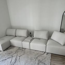 rooms to go leather 5pc. sectional couch sofa 