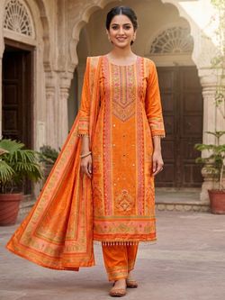 Women ethnic print print kurta set with dupatta