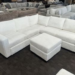 White Ivory L Shaped Sectional And Ottoman