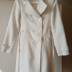 Women Elegant White Double Breasted Button Coat Jacket Size XS-S