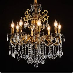 Homeooze 8 Light Classic Traditional Candle-Style Crystal Chandeliers for Dining Room Antique Gold
