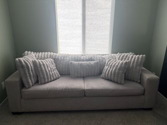 Gray Fabric Two-Seat Sofa with Pillows