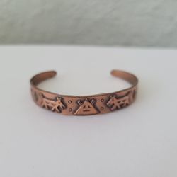 Vtg Bell Trading Post Native American Stamped Solid Copper Cuff Bracelet 6 1/4"