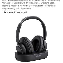 LEVN Wireless Headphones for TV Watching, TV Headphones Wireless for Seniors with TV Transmitter Charging Base, Hearing-impaired, No Audio Delay Bluto