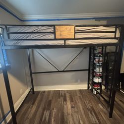 SHA CERLIN Loft Bed Twin Size with Ladder and Guardrail,Rustic Design,Metal Slats Support No Box Spring Needed Small Space Saving Furniture for Bedroo