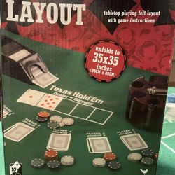 Poker And Roulette Mats. With Card Shuffler. Poker Chip Wood Carousel.  