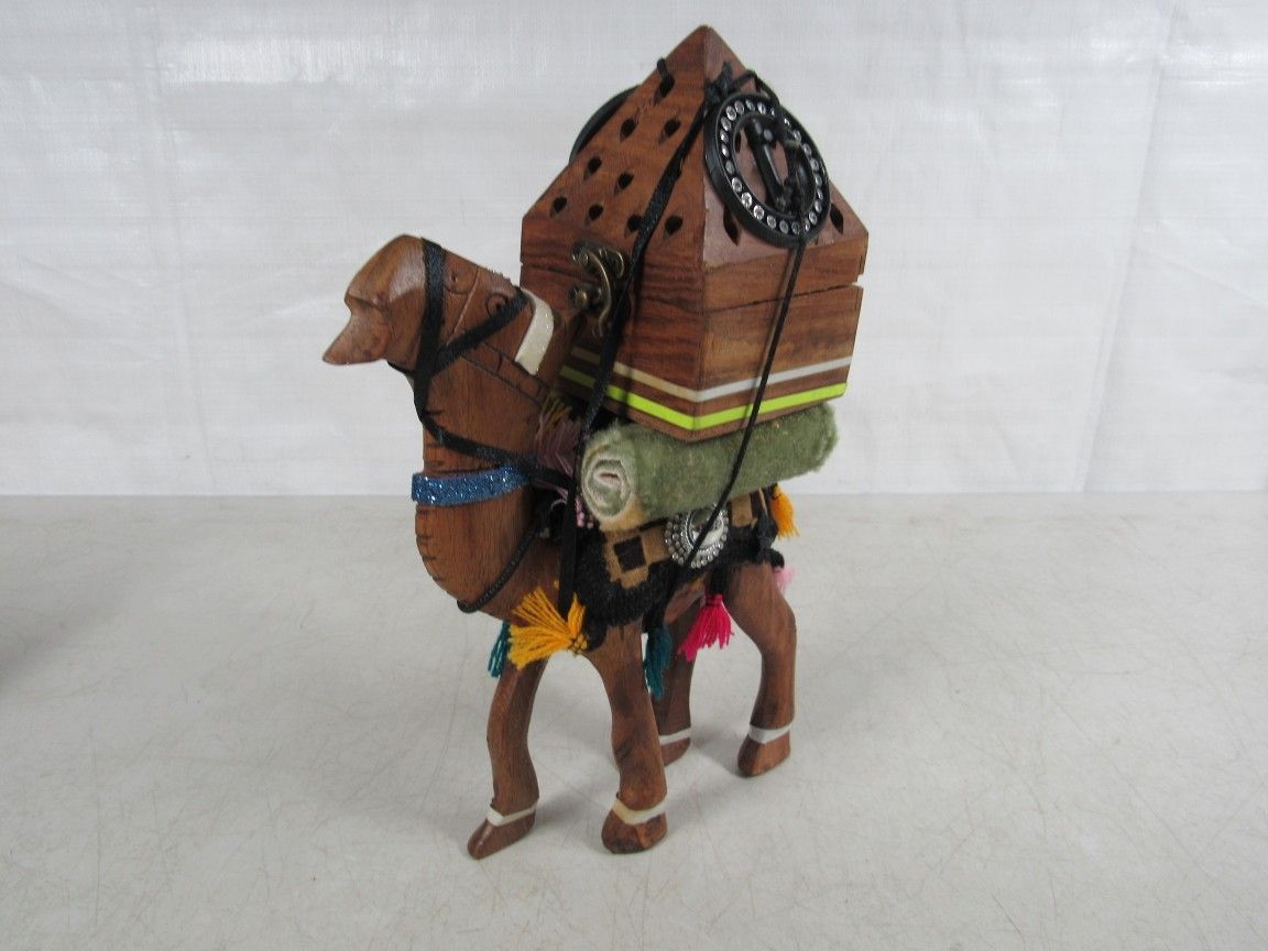 Nativity Camel & Basket Hand Crafted Folk Art Wood Sculpture Figurine