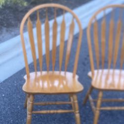 Wood chairs. Used in good condition with some cosmetic blemishes. There blemishes are in the form of scratches and scuff marks associated with normal 