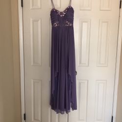 long purple beaded chiffon dress