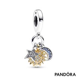 Authentic PANDORA Two-tone Celestial Triple Dangle Charm