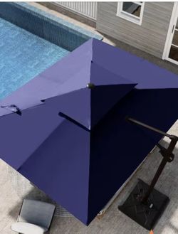 Pellebant 2-Tier 9 ft. x 11.5 ft. Rectangular Aluminum 360° Rotation Cantilever Patio Umbrella in Navy Blue
