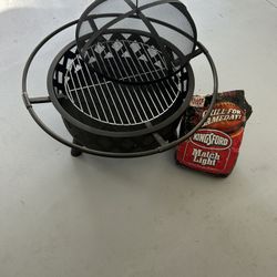 Round Wood-Burning Bronze Finish Steel Fire Pit with Lid