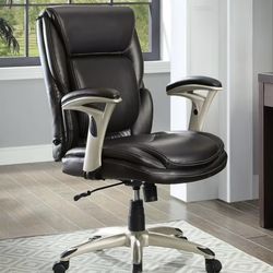 NEW Leather Executive Swivel Chair W/ Adjustable Lumbar & Comfort Coils, Serta Executive Manager Desk Chair !