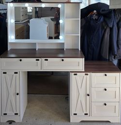 New Farmhouse Vanity with Side Table Assembled
