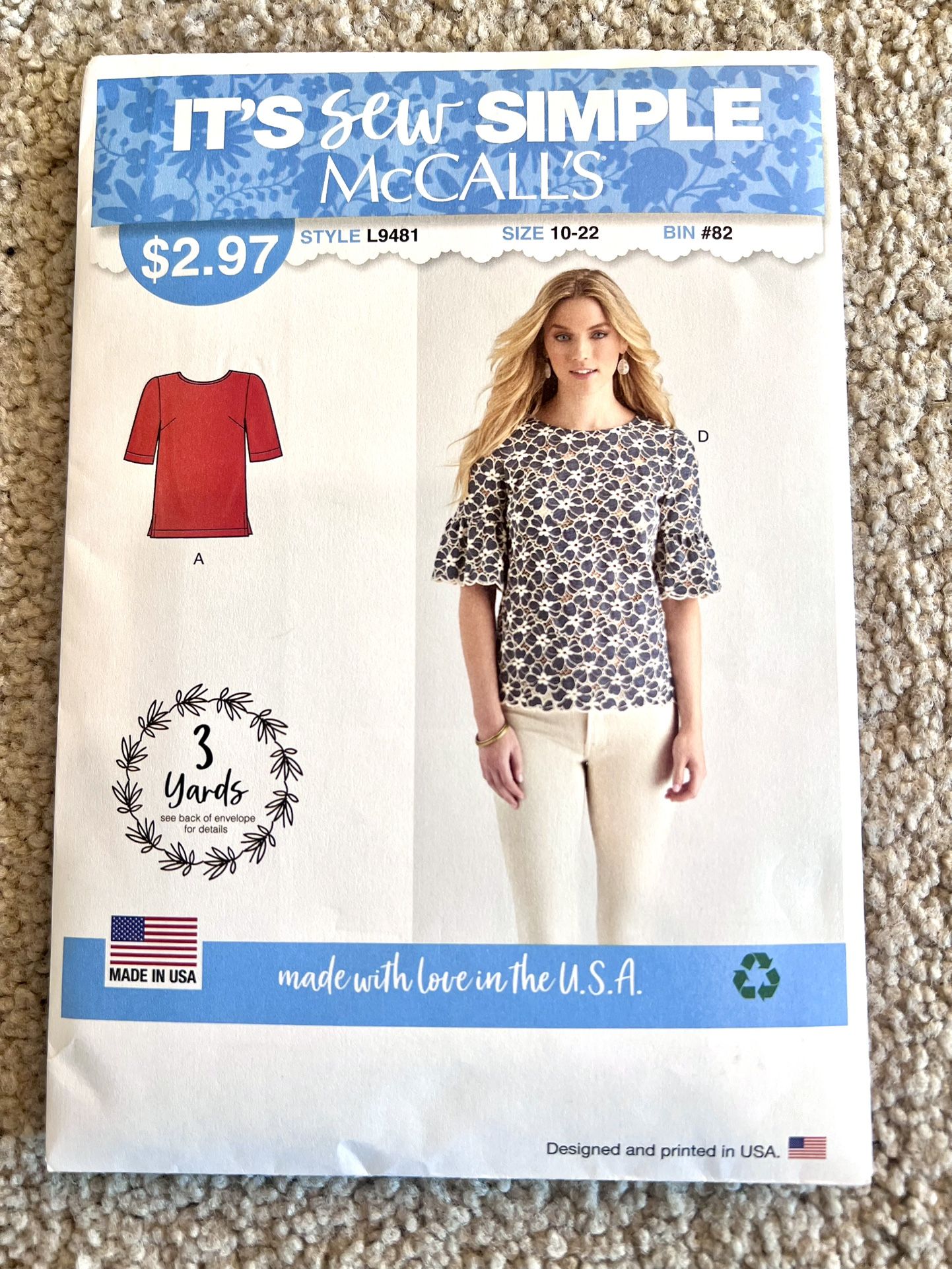 McCall's L9481 Misses' Top Sewing Pattern - Size 10-22. *NEW