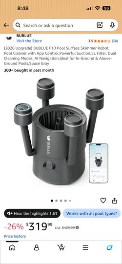 BUBLUE F10 Pool Surface Skimmer Robot