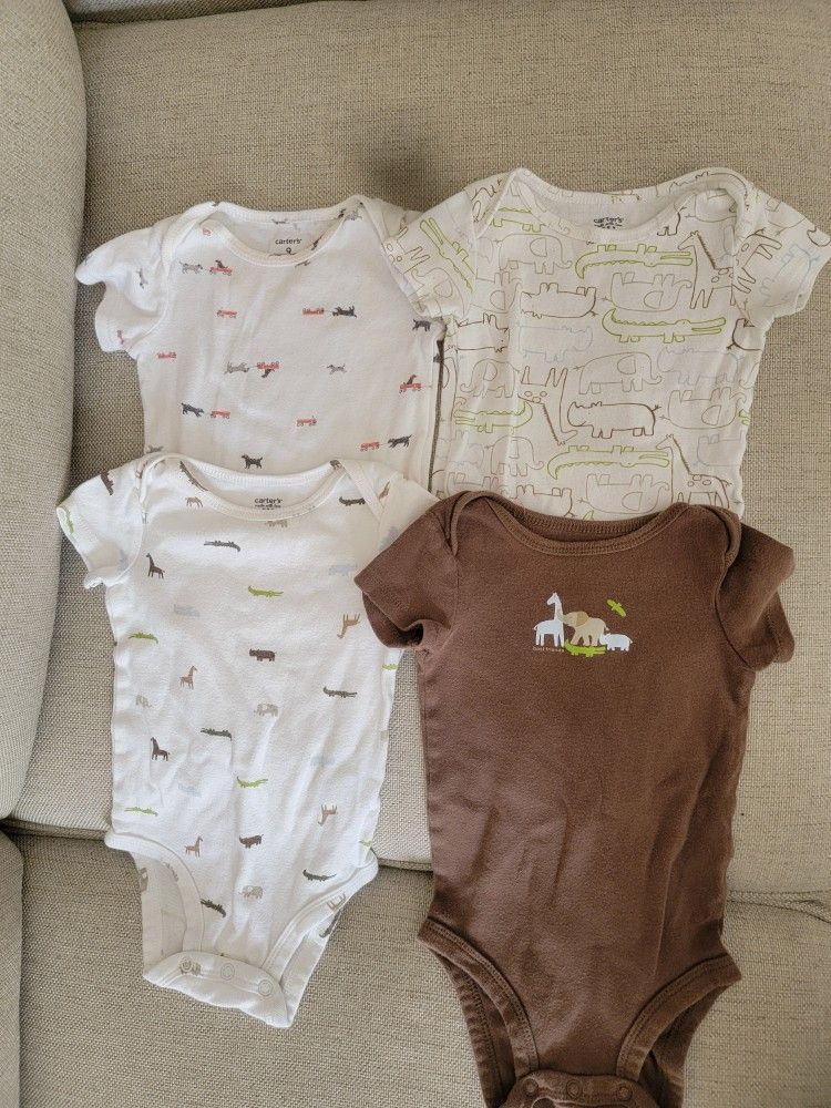 Lot of 4 Short Sleeve Boys Bodysuits | Size 9 Months | Dog Aligator Theme