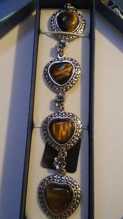 Heart shaped Tigers Eye bracelet .