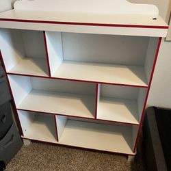 White Storage Cabinet with Red trim