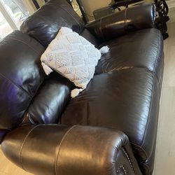 Leather Loveseat And Center Table 