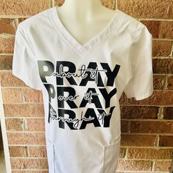 Brand new $30 “Pray on it” ** GREAT WITNESS TO FOR YOUR PATIENTS***  Scrubstar Women’s Core Essentials V-Neck Scrub Top White NEW Size Large