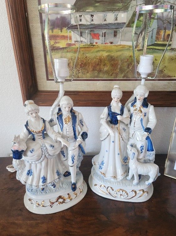 Gorgeous French Boudoir Lamp Set For Sale