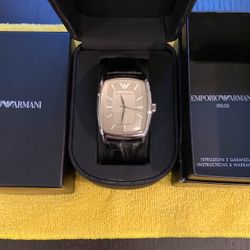Authentic Armani Emporio Men’s Watch. Like New! Stainless Steel, Black Alligator Strap.