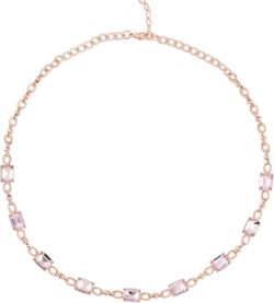 Pink glass station necklace, 20 to 22 inches and earrings in Rose tone