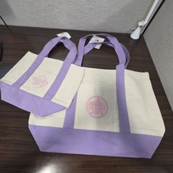 Trader Joes set Purple Lavender Canvas Tote BRAND  mini and large  tote