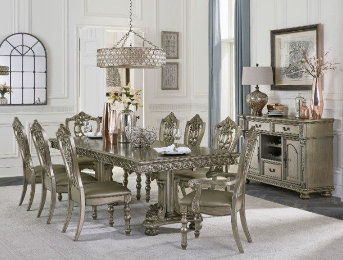 Brand New Old European Styling Dining Table w/Platinum Gold finish
