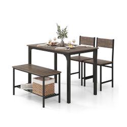 4-PIECE DINING TABLE SET WITH STORAGE SHELF AND METAL FRAME-GREY