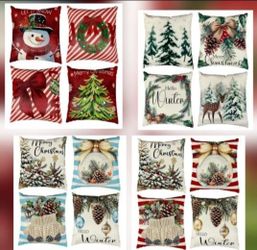Christmas Throw Pillow Covers,18x18 Inch Red Snowman Tree Pillow Case,Square Merry Christmas Pillows Cover,Winter Holiday Cushion Case for Room Sofa P
