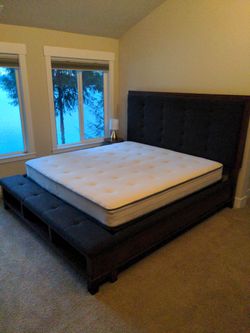 King Bed w/ Wood Frame and Upholstered Headboard