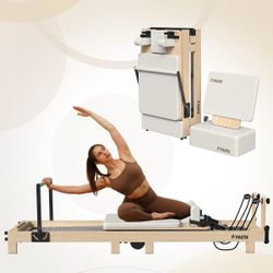 Syedee Pilates Reformer Machine, Wood Pilates Machine Bed Yoga Exercise Strength Training Equipment for Home Workout