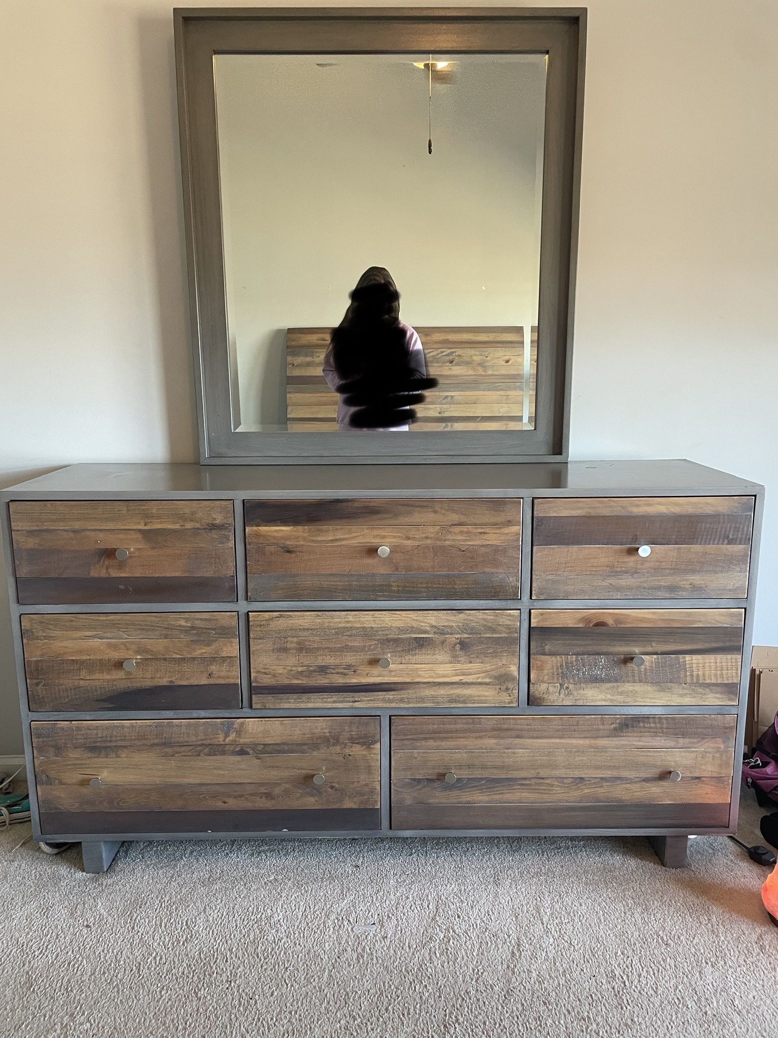 Large Dresser/Chest of Drawers With Mirror, Solid Wood, Grey Finish - Beautiful piece, TONS of space