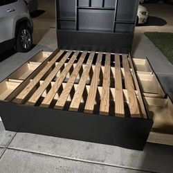 Queen Headboard And Bed Frame W/ 6 Drawers 