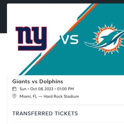 1 DOLPHIN VS GIANTS TIX.  $120