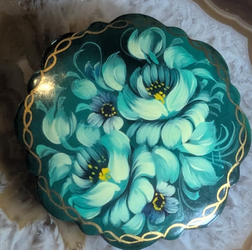 Russian Zhostovo Brooch Signed L.V. Kosheleva Hand-Painted Floral Lacquer 2"