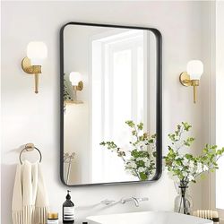 Bathroom Mirror Over Sink - 24x36 Inch Black Rectangle Framed Matte Mirror for Bathroom, Rectangular Alumium Frame Mirrors Wall Mounted for Restroom, 