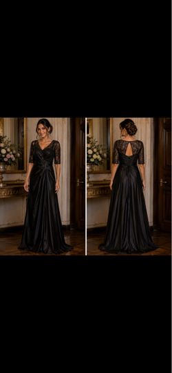 Black Lace and Satin Evening Gown