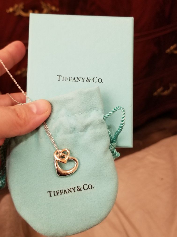Brand new & Never used Authentic Tiffany & Co Elsa Peretti Open Heart Pendant Necklace ~ sterling silver & 18K rose gold.