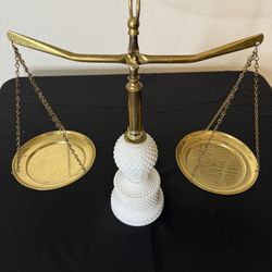 Brass Balance Scale w/ Milk Glass Base