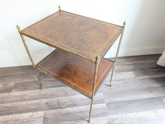 Antique Brass and Embossed Leather Etagere