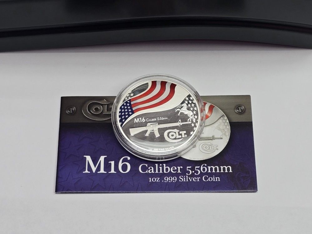 2010 Silver 1oz "Colt M16" .999 Fine Silver Coin W/ Box & COA