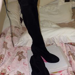 Black Suede Thigh High Boots