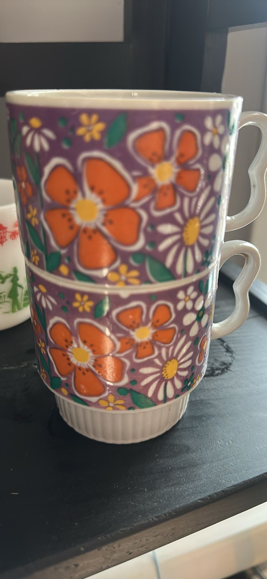 Vintage 1970’s Stackable Flower Print Mugs