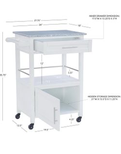 Linon Cayden White Kitchen Cart with Granite Top