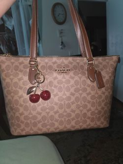 Coach Signature Tote Bag with Cherry Charm