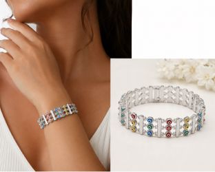 Silver Evil Eye Enamel Link Bracelet